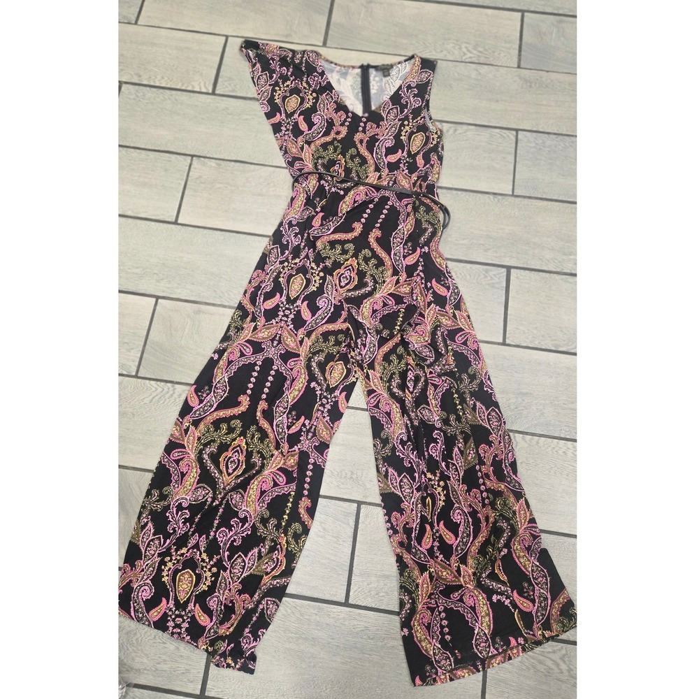 Thalia Sodi Womens Pink Paisley Wide Leg Sleeveless Jumpsuit Size M Black Gold